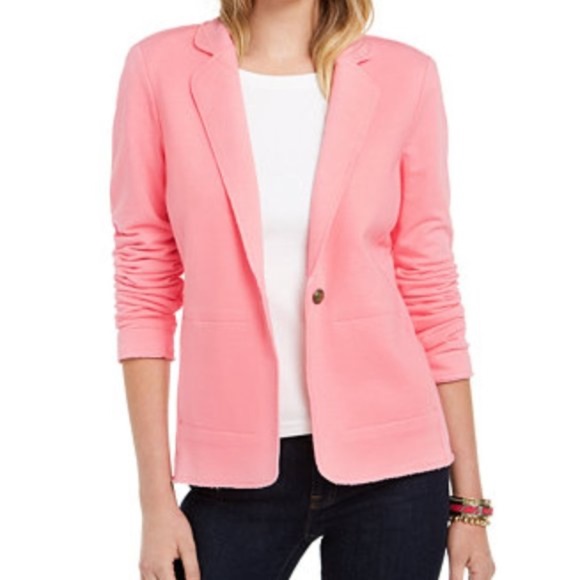 Tommy Hilfiger Single-Button Knit Blazer - Pink, S - Picture 1 of 9